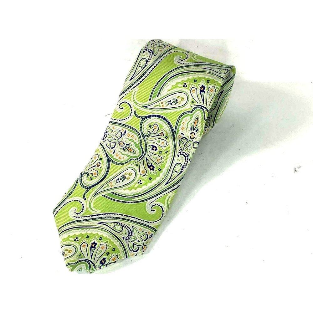 Nautica Men's Necktie Green Navy Paisley Striped 100% Silk 0190